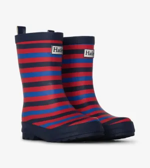 Navy Stripe Matte Rain Boots