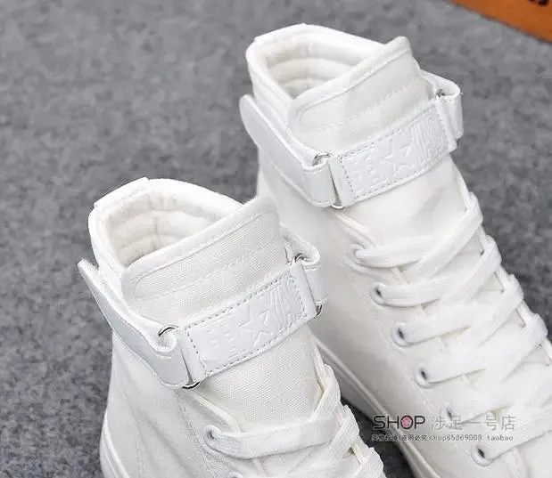 New Fashion High Top Sneakers Canvas Shoes Women Casual Shoes White Flat Female Basket Lace Up Solid Trainers Chaussure Femme