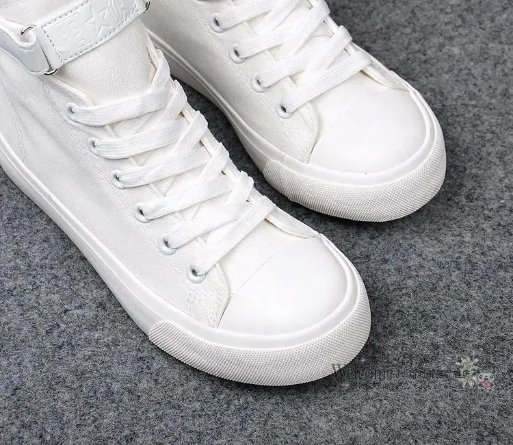 New Fashion High Top Sneakers Canvas Shoes Women Casual Shoes White Flat Female Basket Lace Up Solid Trainers Chaussure Femme