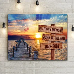 Ocean Sunset Personalized Canvas Color Print - Dock   Custom Carved Sign