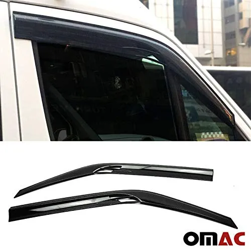OMAC Front Side Window Wind Deflectors Visors Rain Guards | Air Rain Wind Deflector Guards with Strong 3M Adhesive Tape | 2 pcs. Dark Smoke Fits Mercedes Benz Sprinter W907 2019- 2022