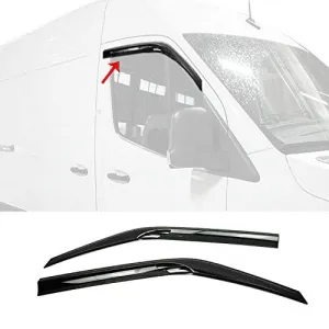OMAC Front Side Window Wind Deflectors Visors Rain Guards | Air Rain Wind Deflector Guards with Strong 3M Adhesive Tape | 2 pcs. Dark Smoke Fits Mercedes Benz Sprinter W907 2019- 2022