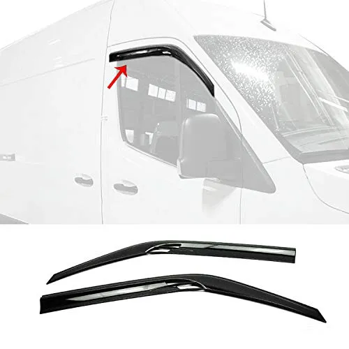 OMAC Front Side Window Wind Deflectors Visors Rain Guards | Air Rain Wind Deflector Guards with Strong 3M Adhesive Tape | 2 pcs. Dark Smoke Fits Mercedes Benz Sprinter W907 2019- 2022