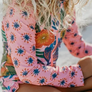Oopsie Daisy Kid Pink Tropical Zip Rash Guard