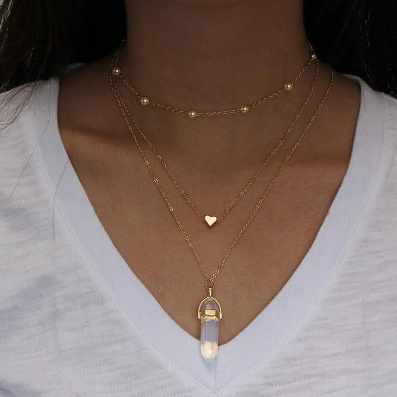 Opal Stone Boho Multi Layer Necklaces