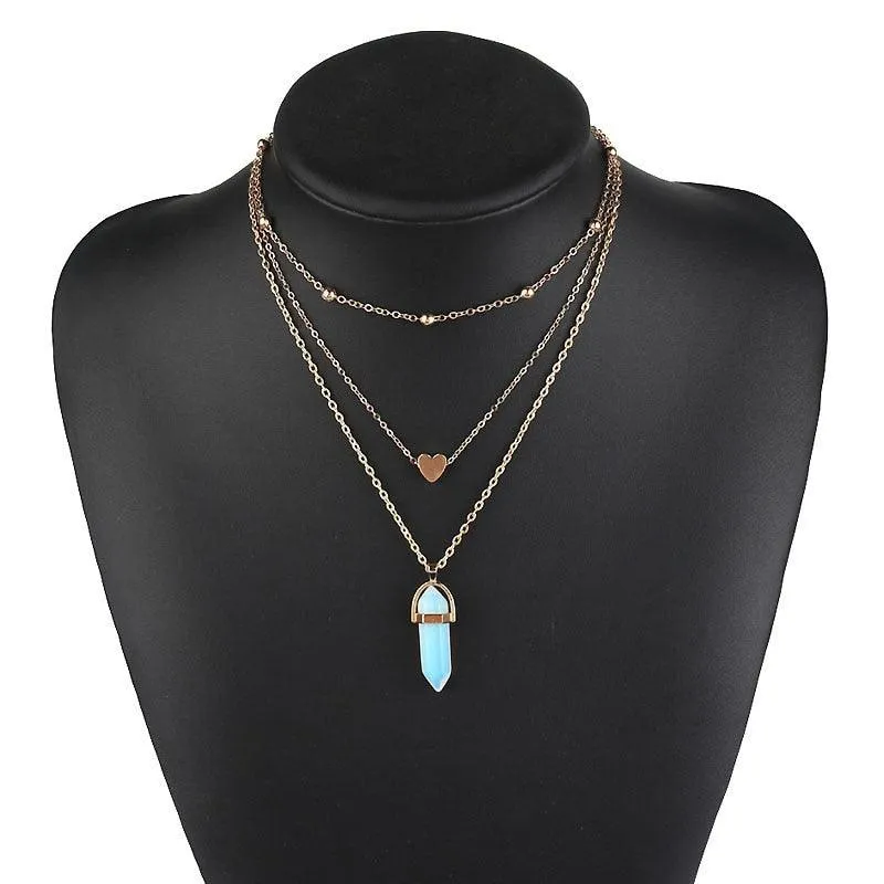 Opal Stone Boho Multi Layer Necklaces