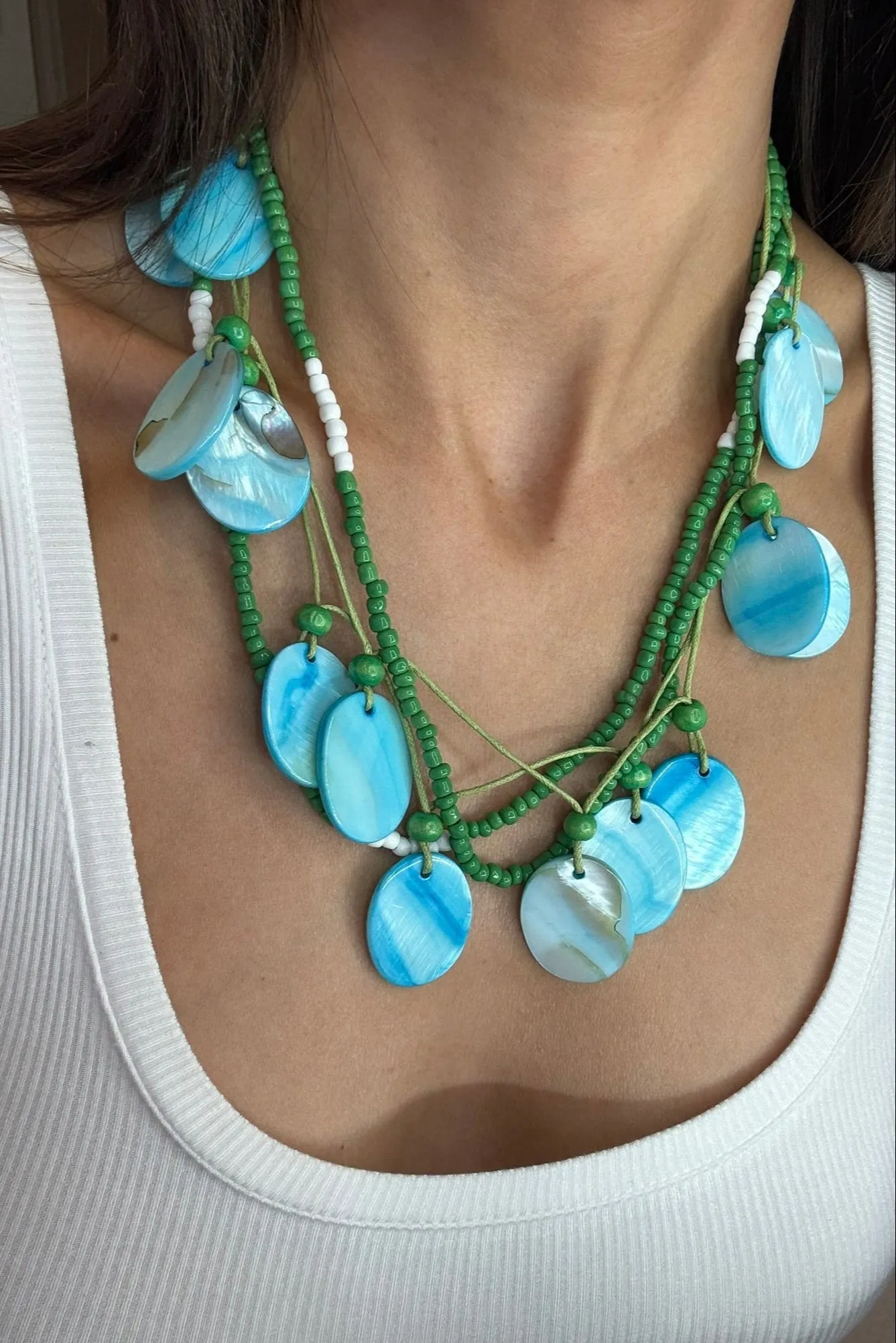 Oval Shell Beaded Multi Layer Necklace