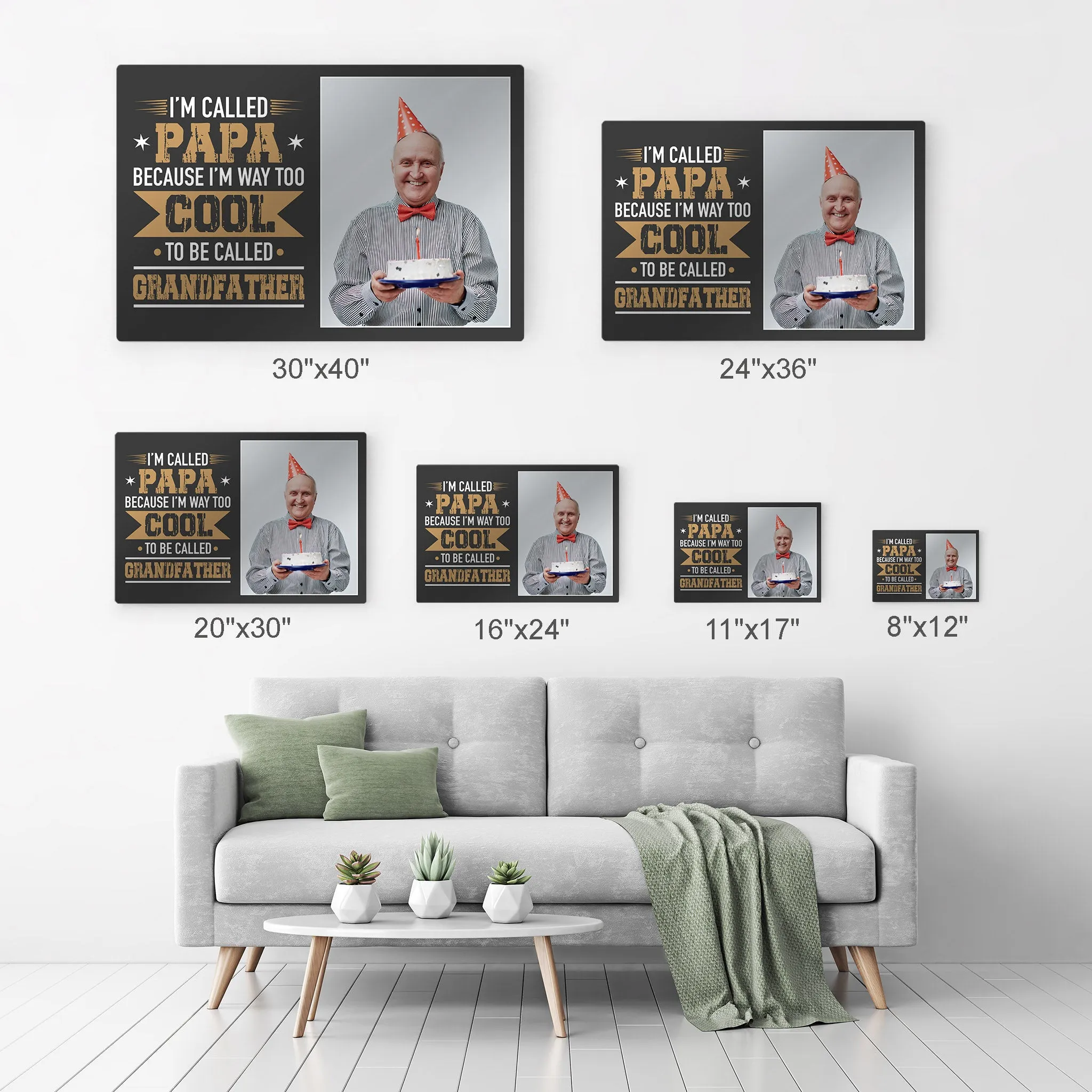 Personalized Father Gift Wall Art Custom Photo I'm Called Papa Because I'm Way too Cool Grandfather
