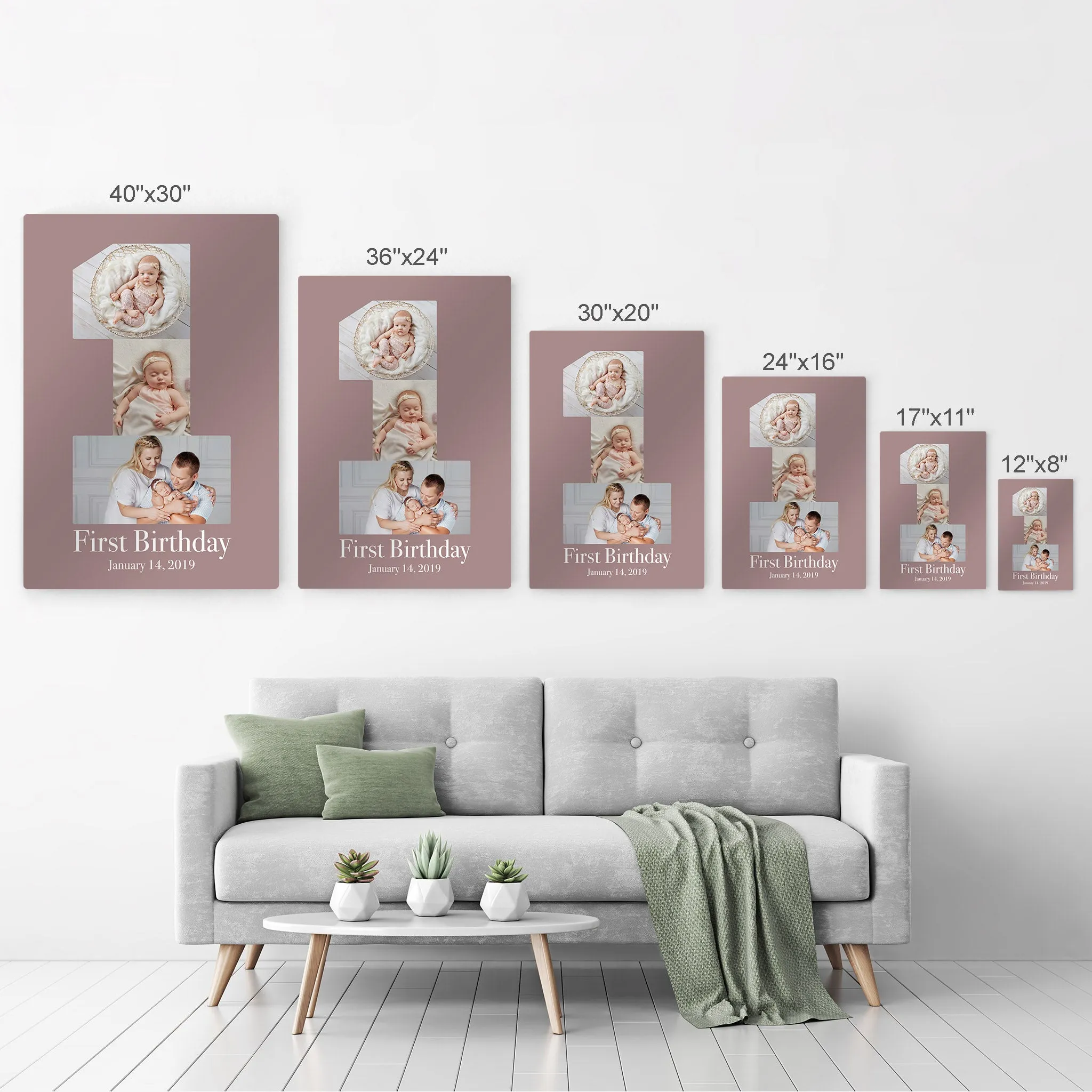 Personalized Gift Wall Art Custom Photo Collage Nursery First Birthday Custom Text and Date