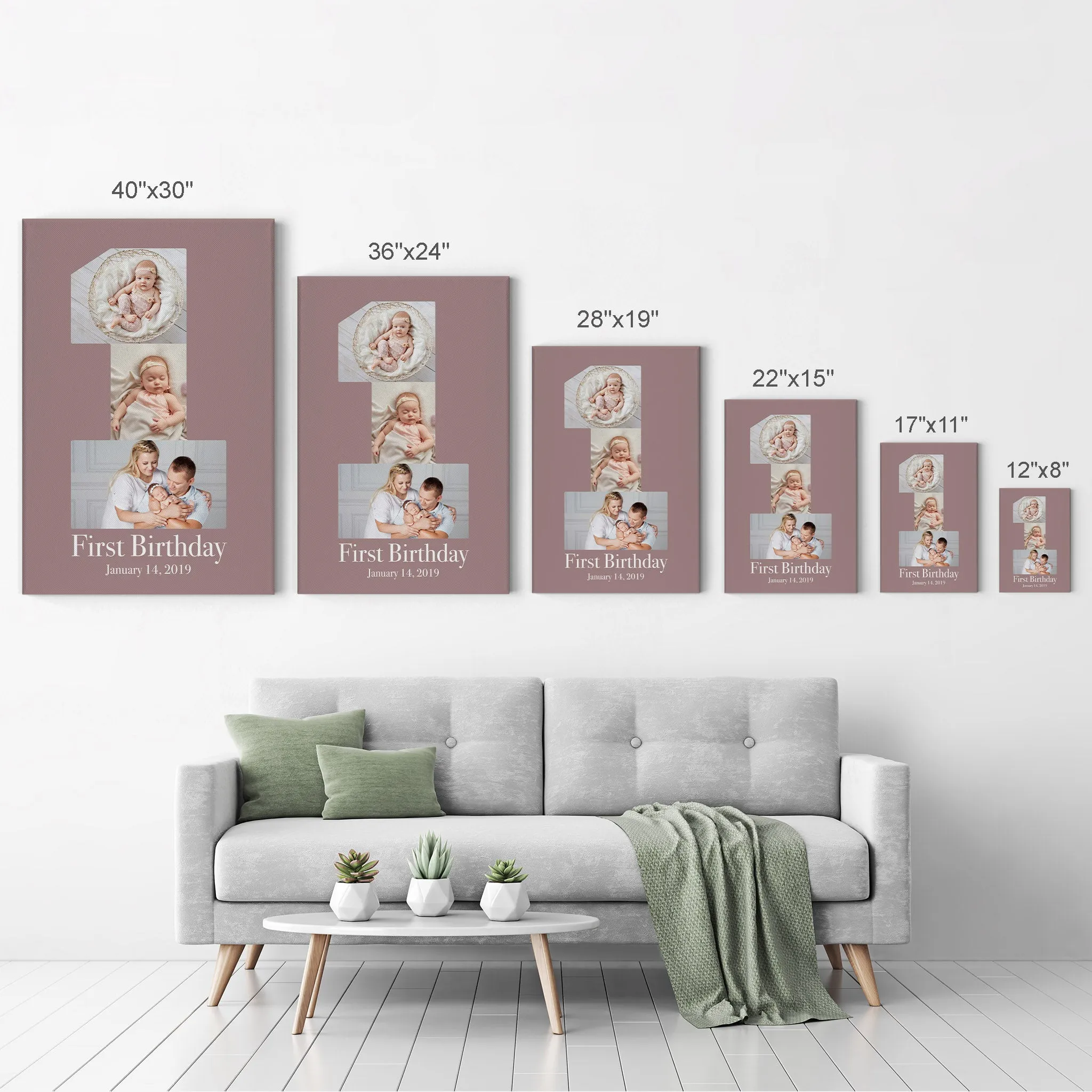 Personalized Gift Wall Art Custom Photo Collage Nursery First Birthday Custom Text and Date