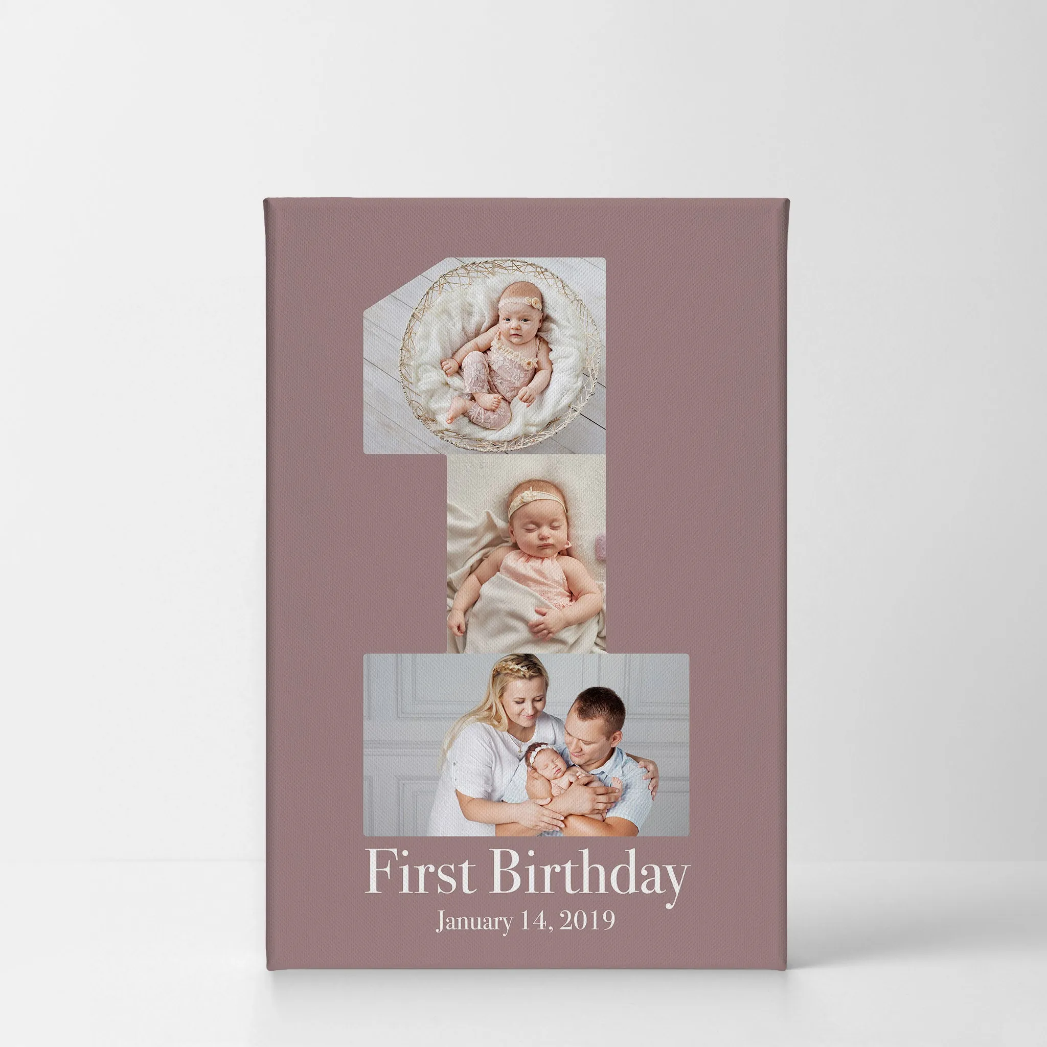 Personalized Gift Wall Art Custom Photo Collage Nursery First Birthday Custom Text and Date