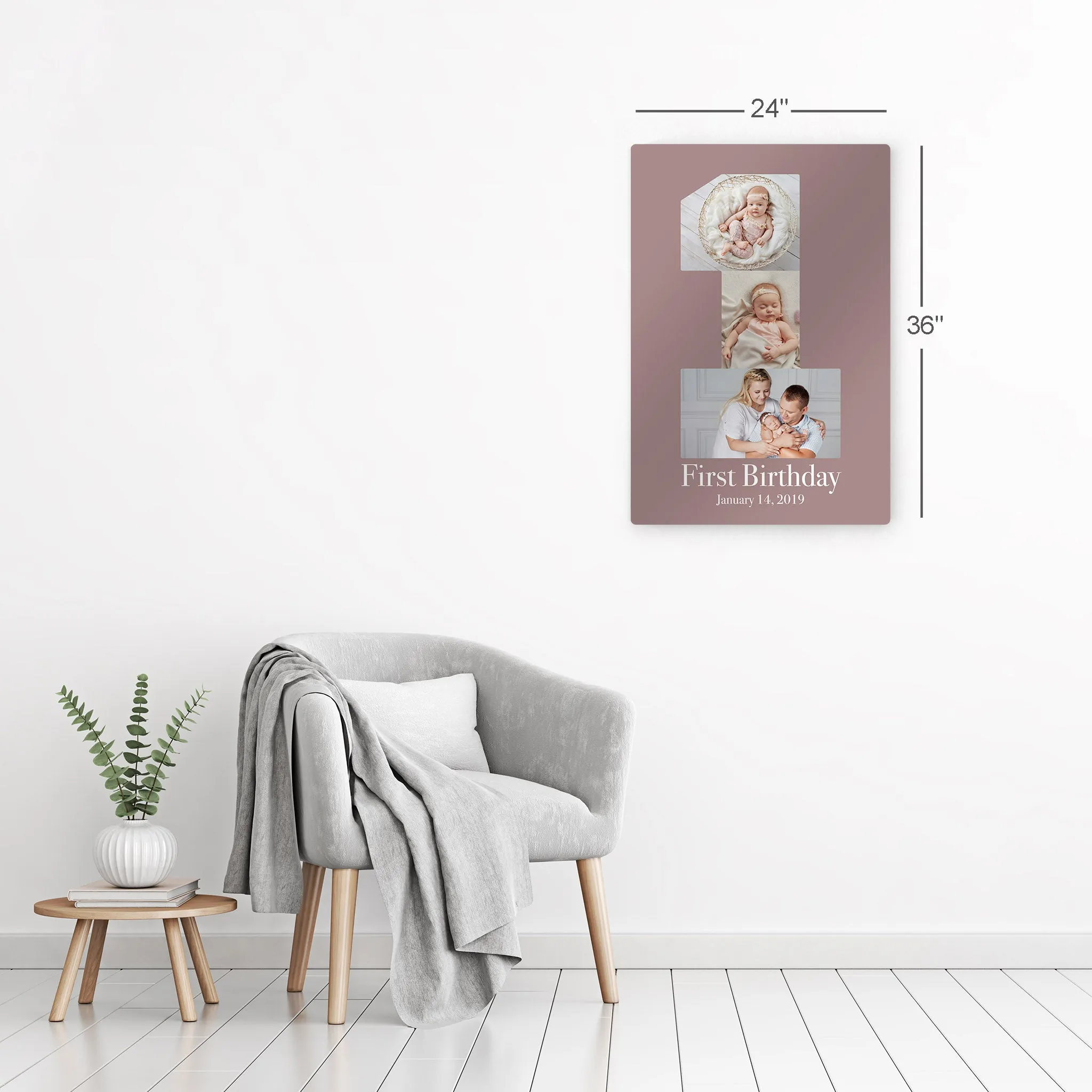 Personalized Gift Wall Art Custom Photo Collage Nursery First Birthday Custom Text and Date