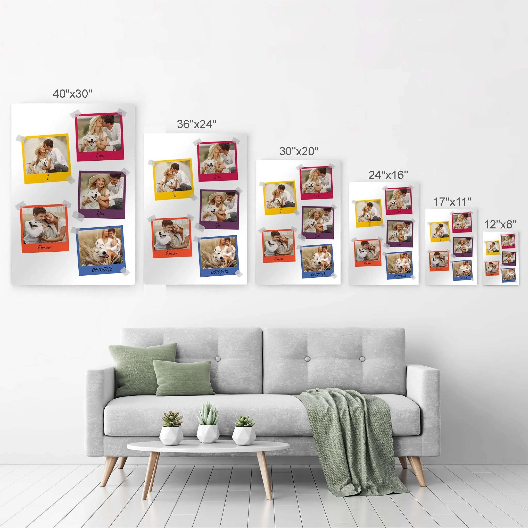 Personalized Gift Wall Art Custom Photo Collage with Colorful Polaroid Frames and Customized Text