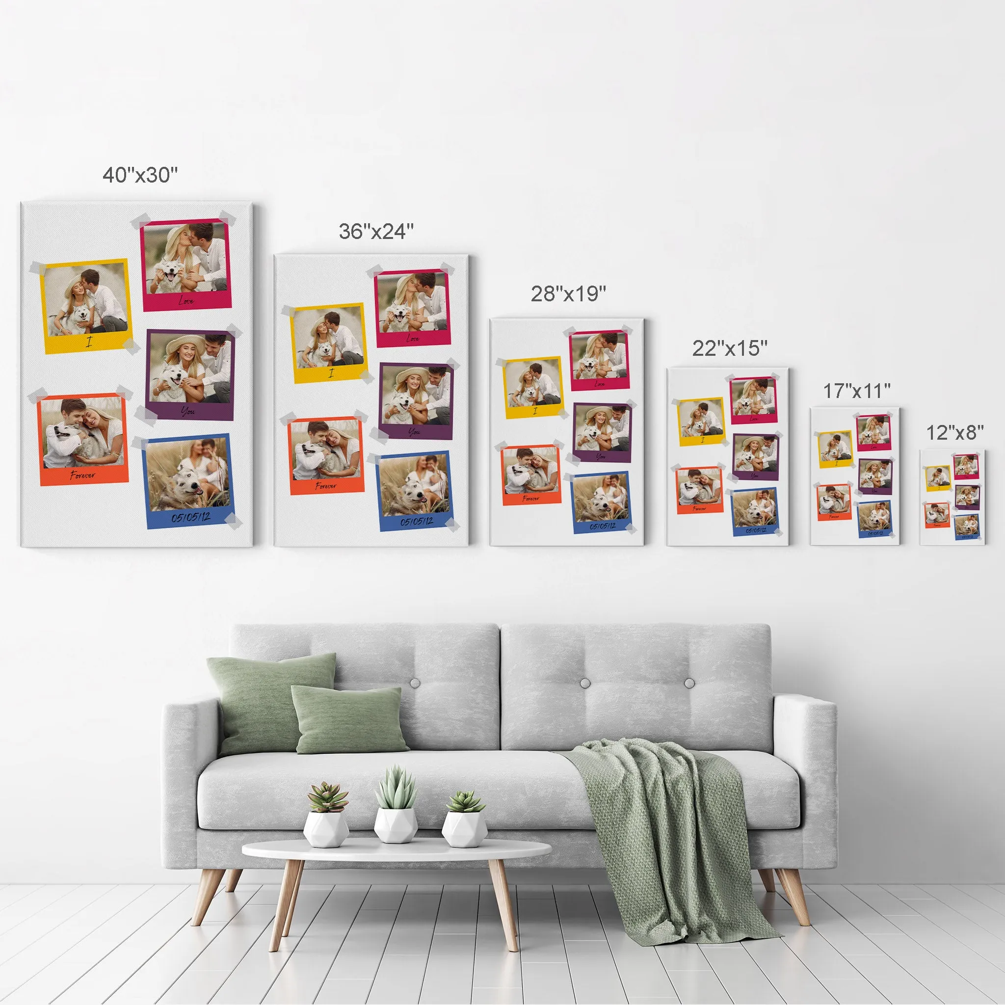 Personalized Gift Wall Art Custom Photo Collage with Colorful Polaroid Frames and Customized Text