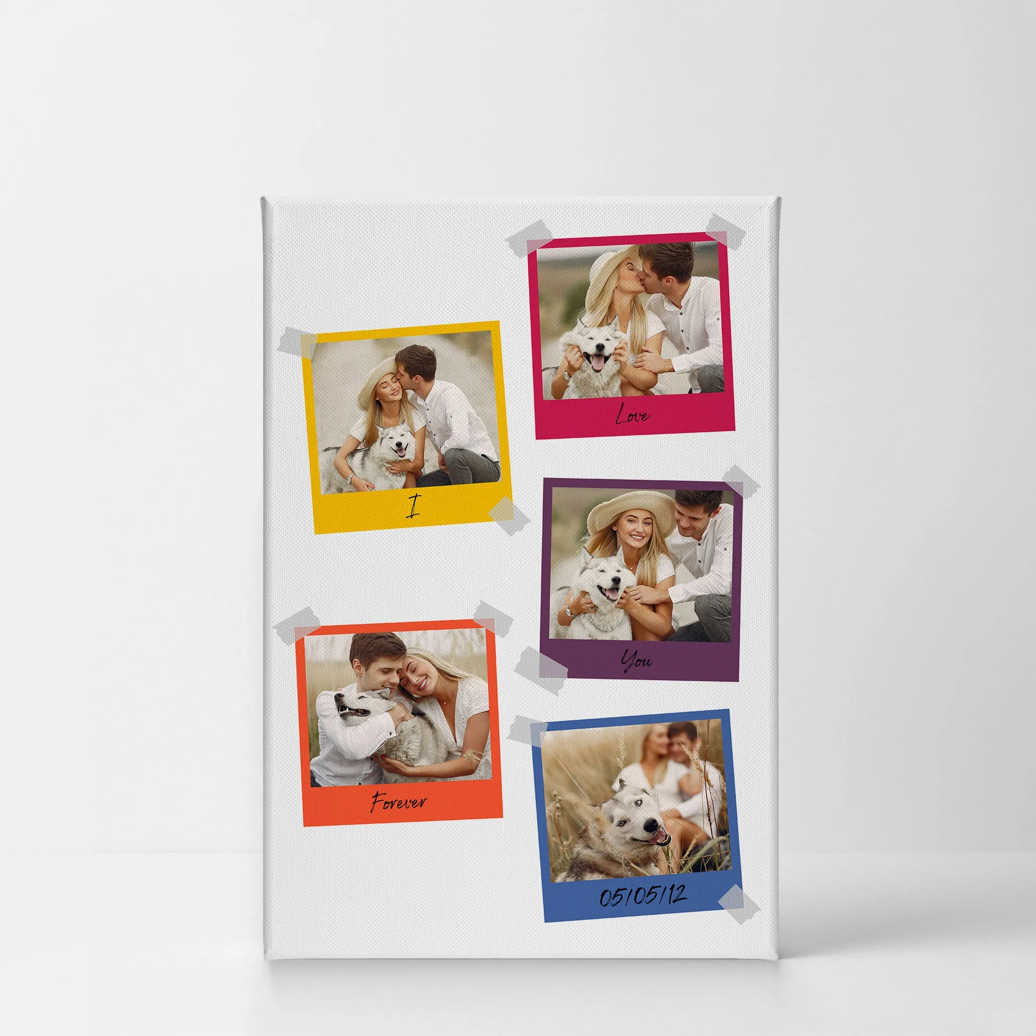 Personalized Gift Wall Art Custom Photo Collage with Colorful Polaroid Frames and Customized Text