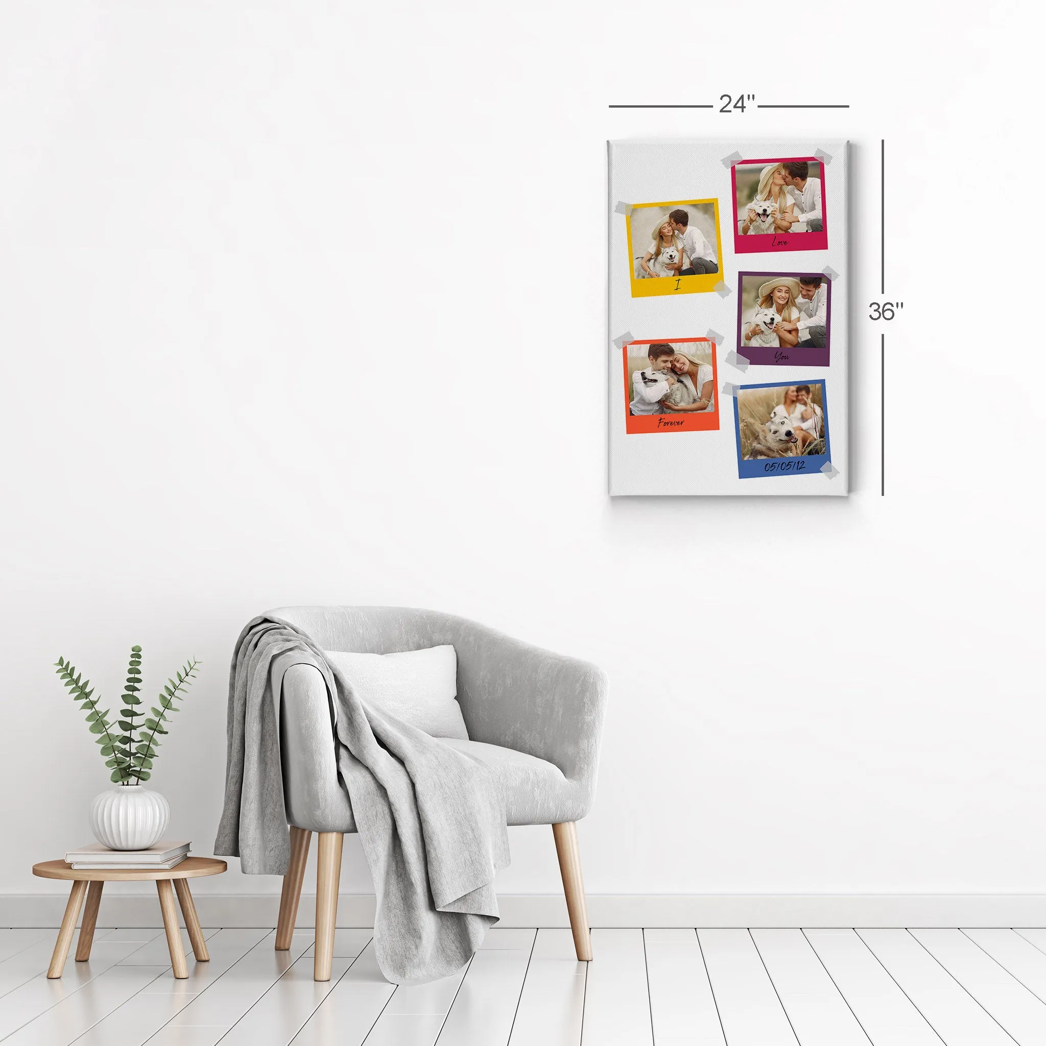 Personalized Gift Wall Art Custom Photo Collage with Colorful Polaroid Frames and Customized Text
