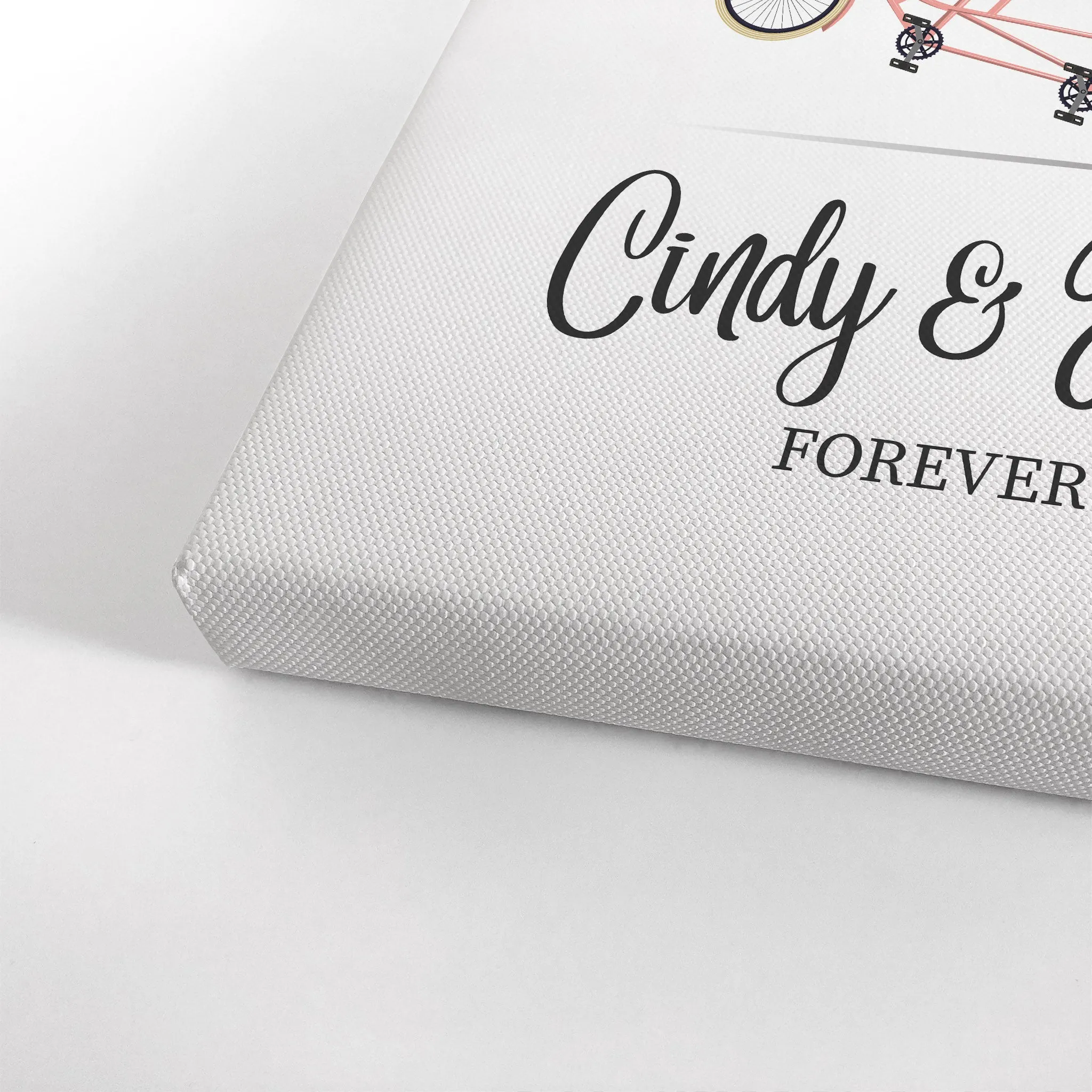 Personalized Gift Wall Art with Couple Names Pink Bicycle and Love Baloons Forever Design