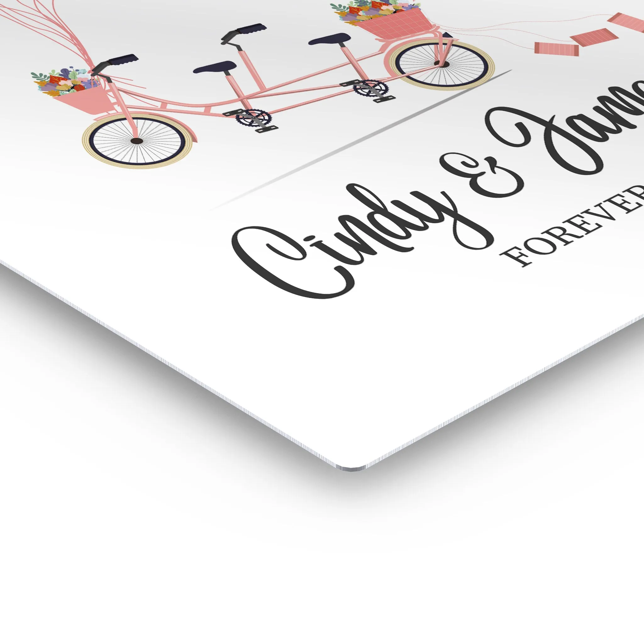 Personalized Gift Wall Art with Couple Names Pink Bicycle and Love Baloons Forever Design