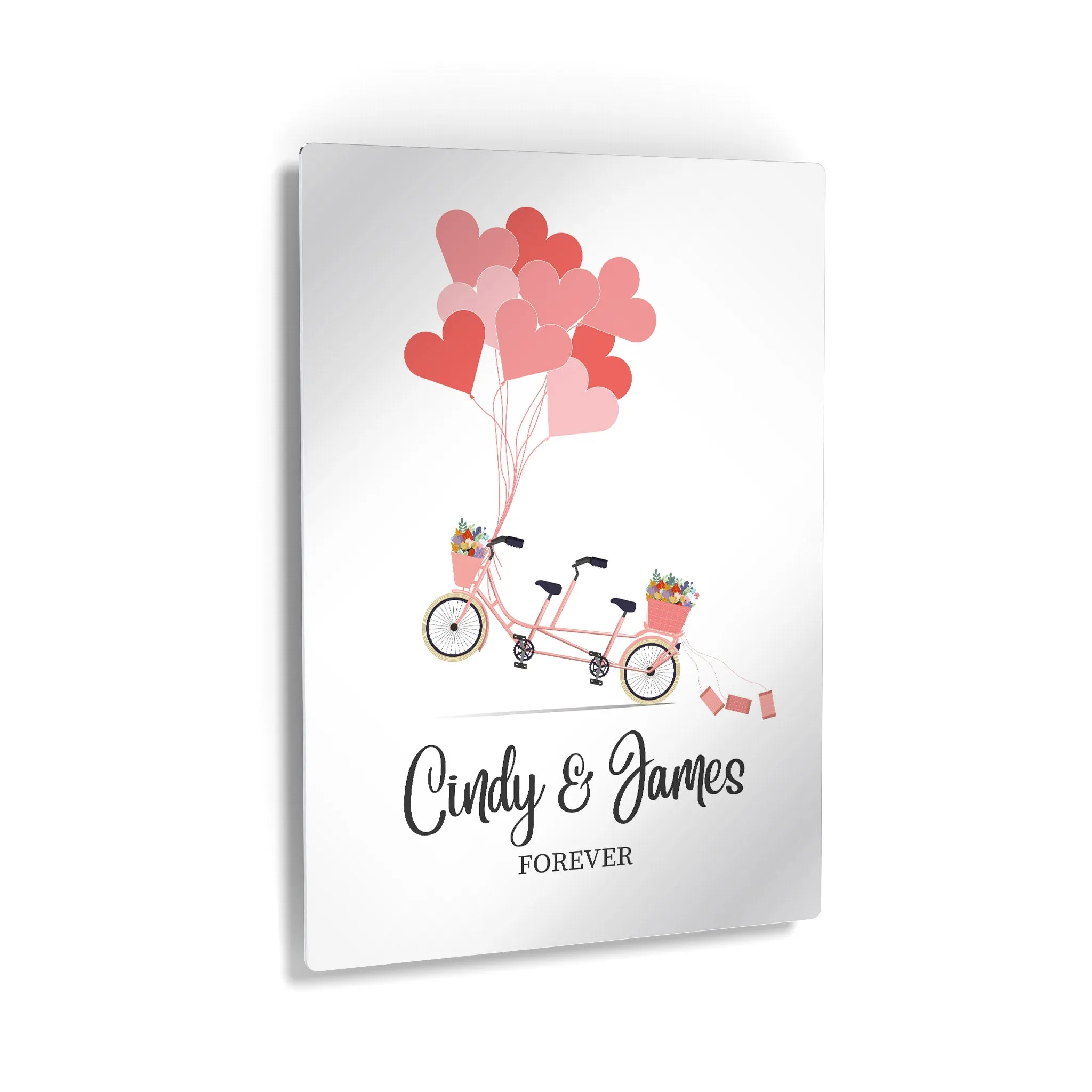 Personalized Gift Wall Art with Couple Names Pink Bicycle and Love Baloons Forever Design
