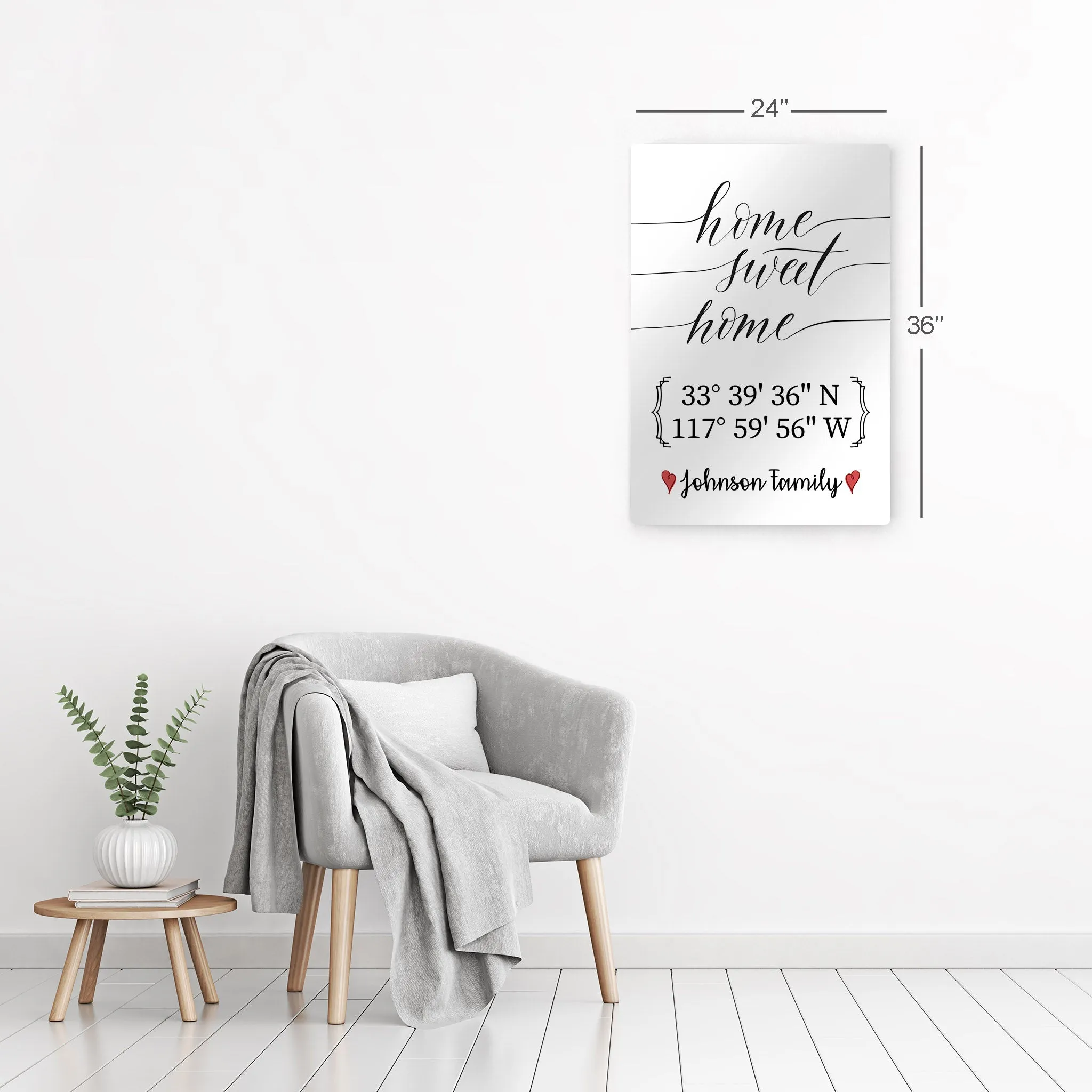 Personalized Gift Wall Art with Family Name and Coordinates Home Sweet Home Design