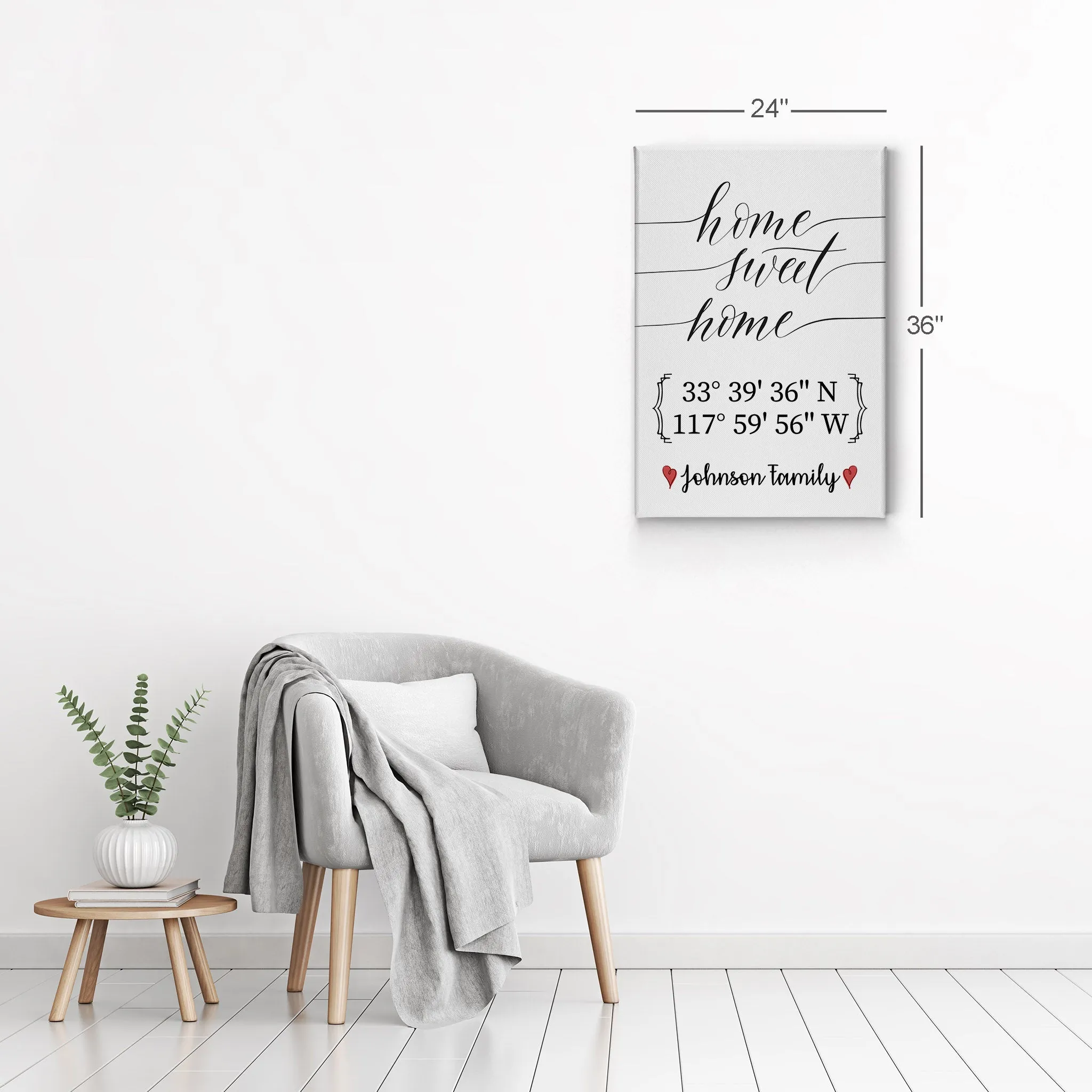 Personalized Gift Wall Art with Family Name and Coordinates Home Sweet Home Design
