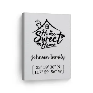Personalized Gift Wall Art with Family Name and Coordinates Home Sweet Home Design