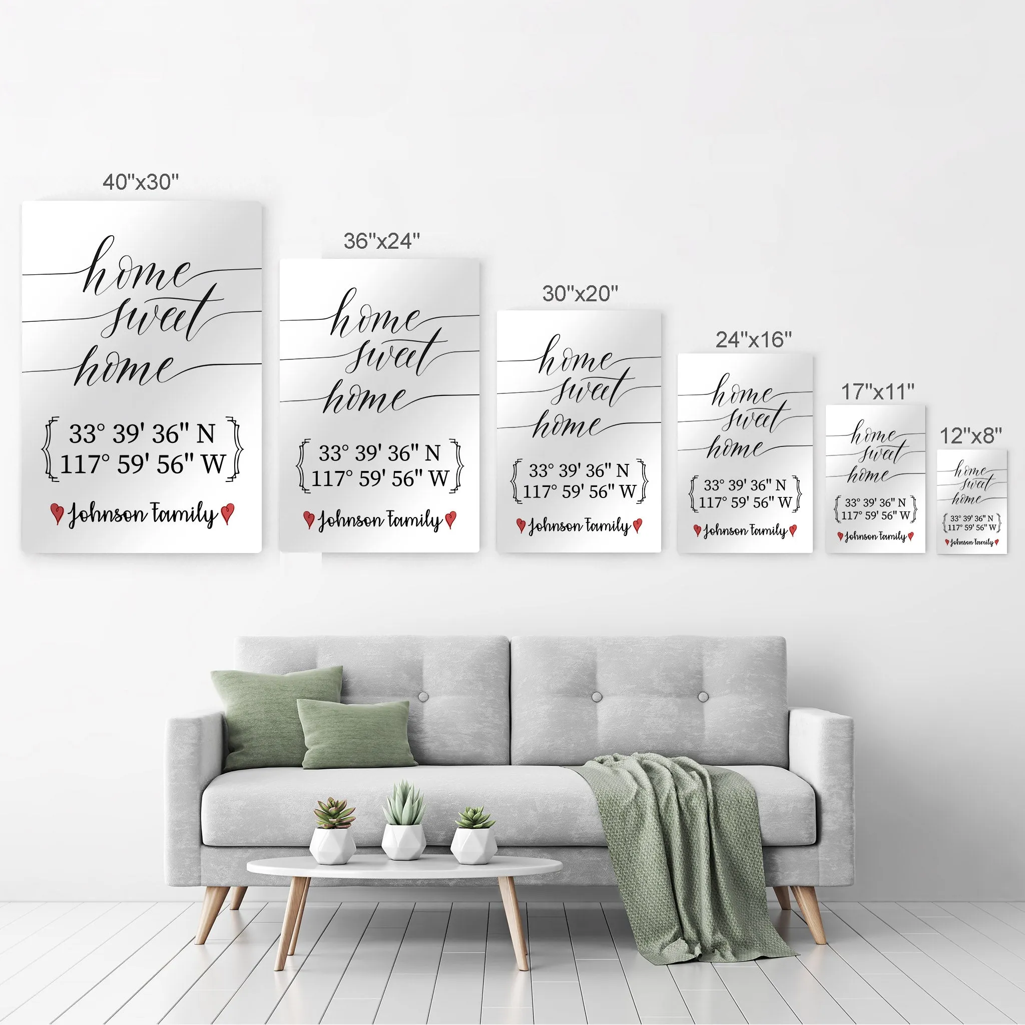 Personalized Gift Wall Art with Family Name and Coordinates Home Sweet Home Design