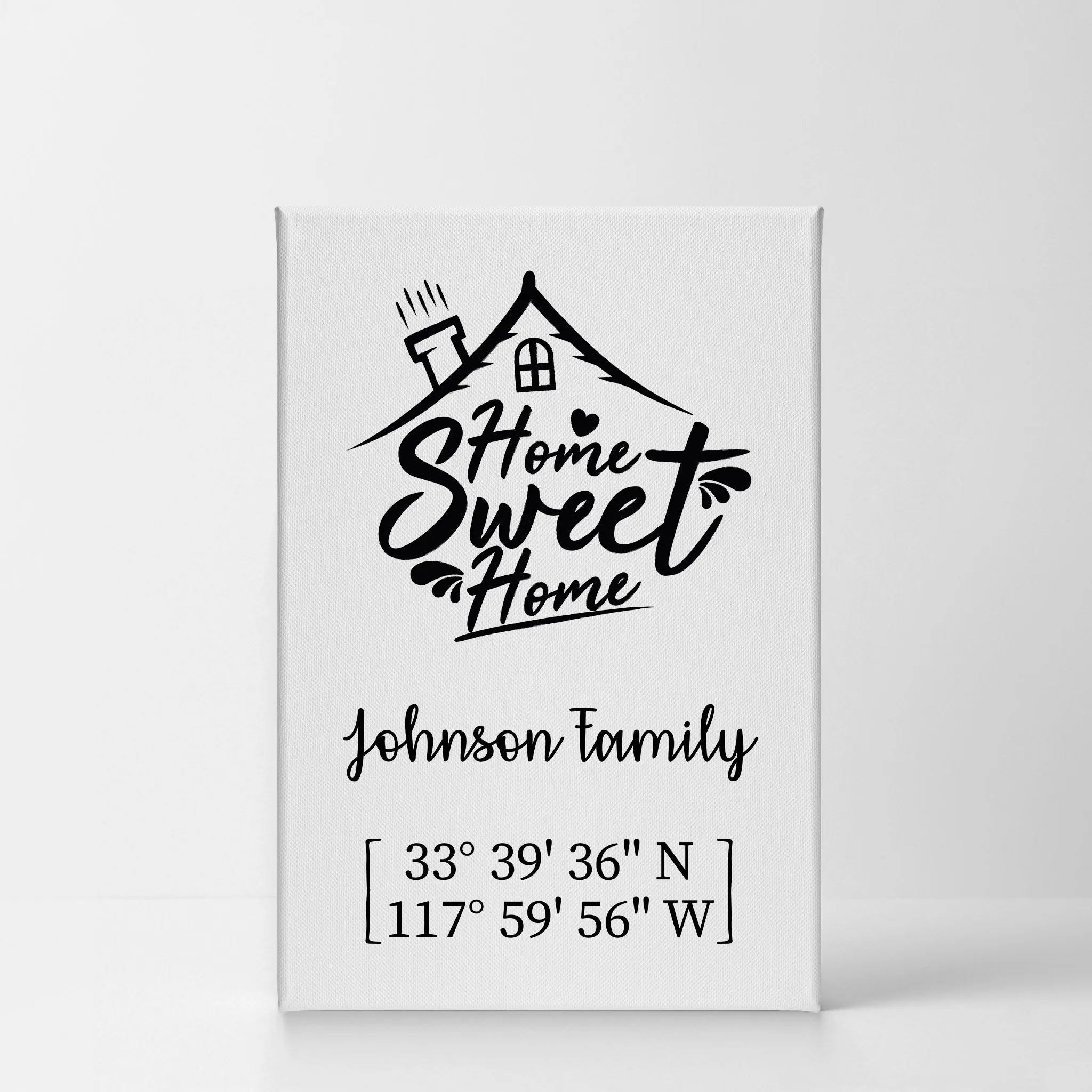 Personalized Gift Wall Art with Family Name and Coordinates Home Sweet Home Design