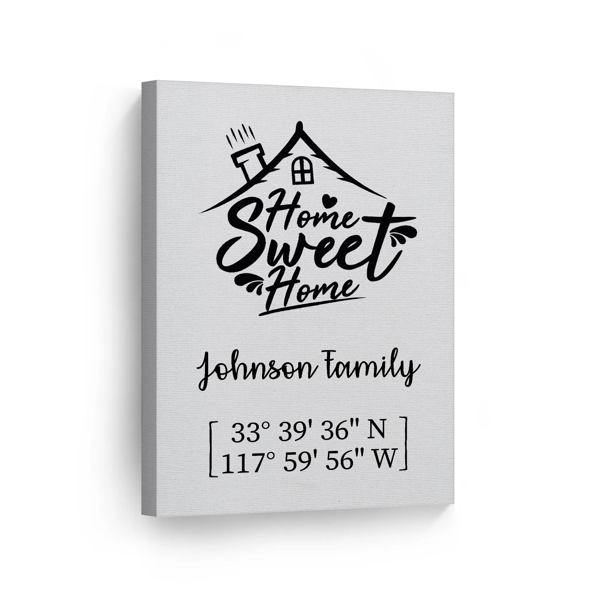 Personalized Gift Wall Art with Family Name and Coordinates Home Sweet Home Design