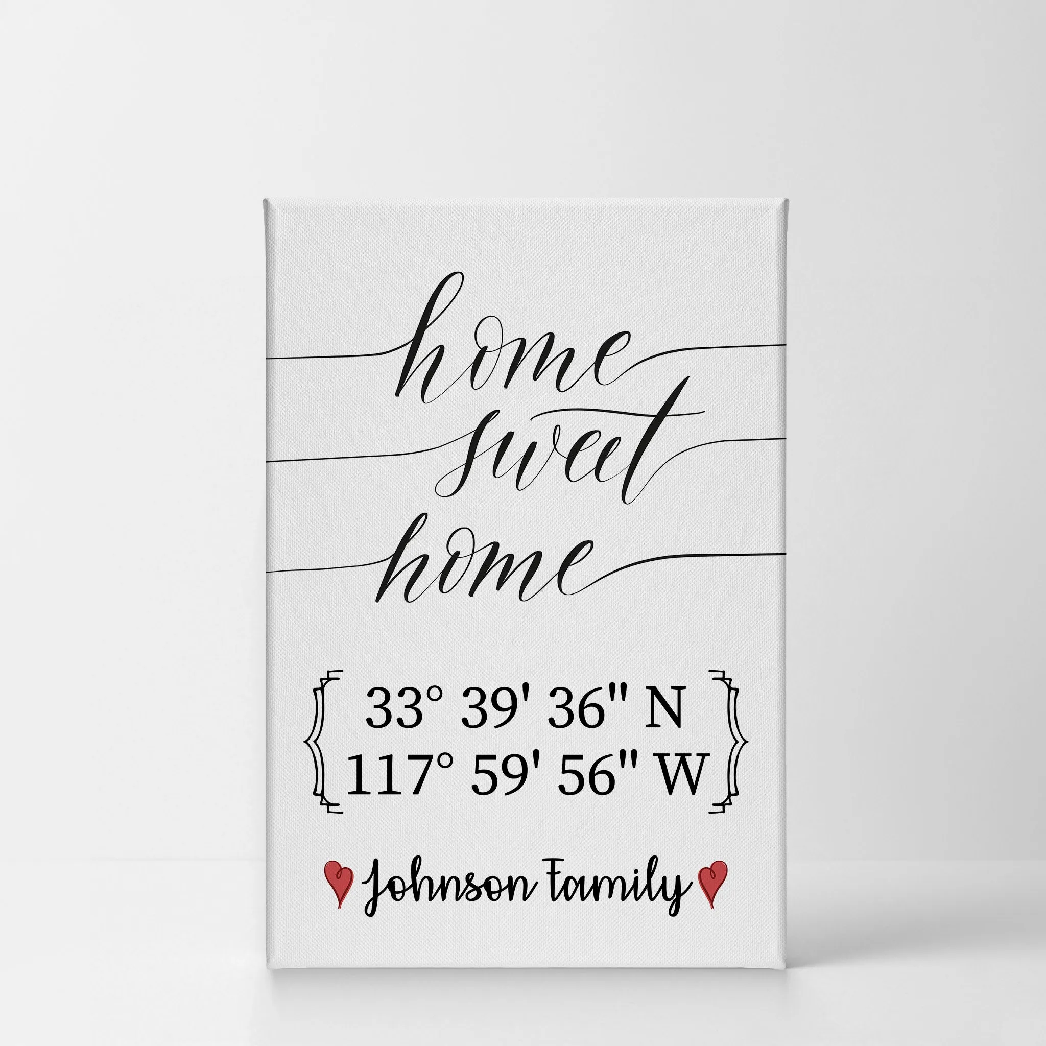 Personalized Gift Wall Art with Family Name and Coordinates Home Sweet Home Design