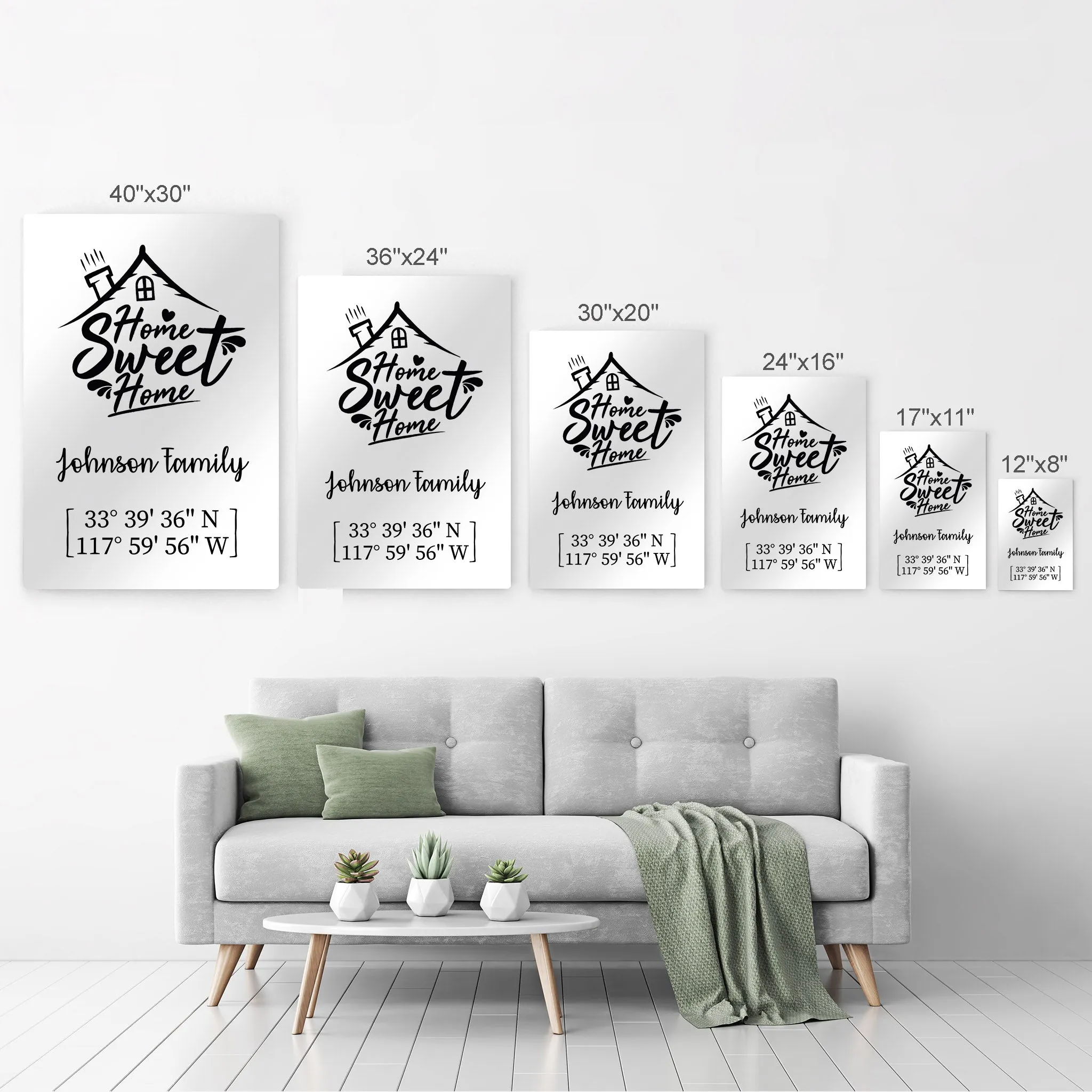 Personalized Gift Wall Art with Family Name and Coordinates Home Sweet Home Design