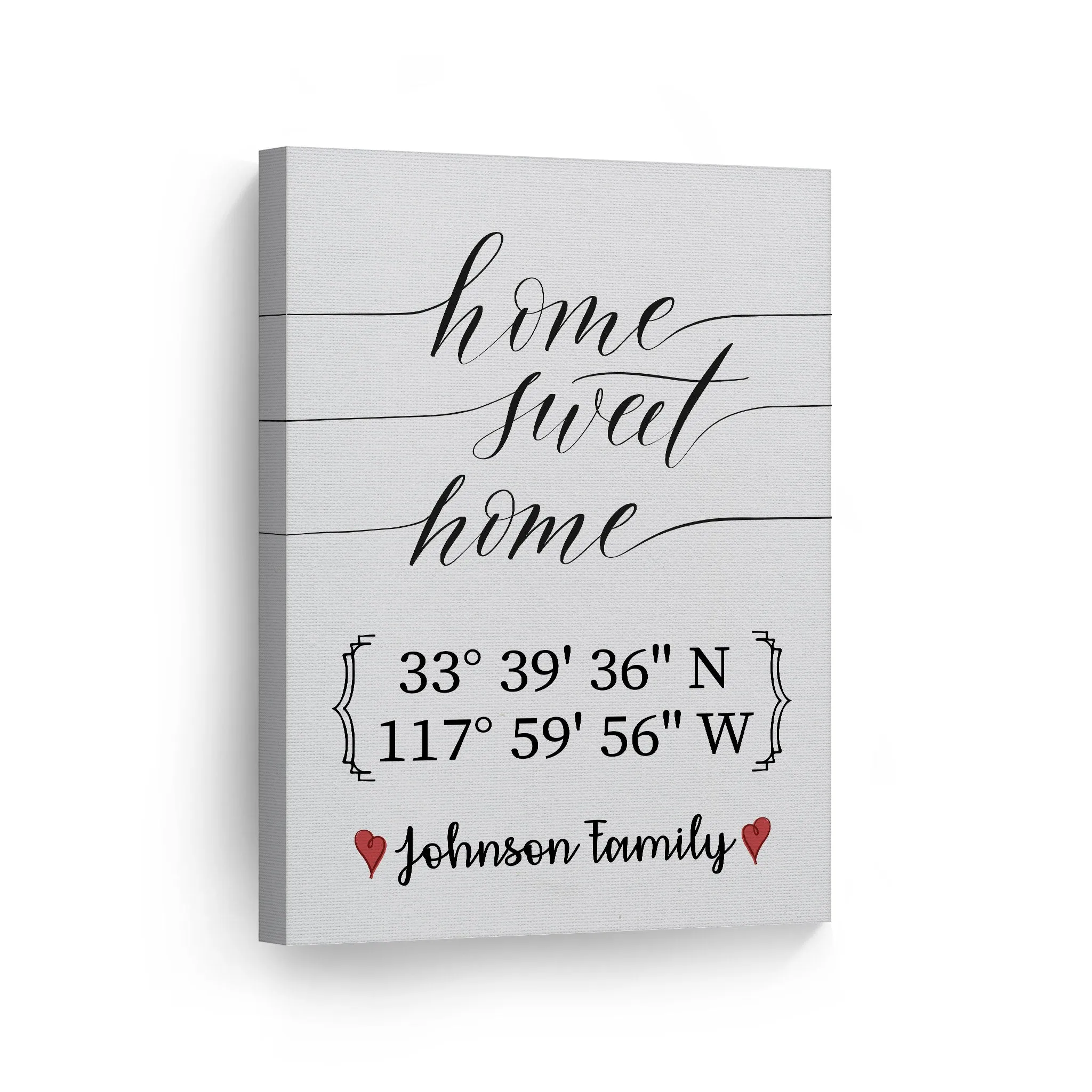 Personalized Gift Wall Art with Family Name and Coordinates Home Sweet Home Design