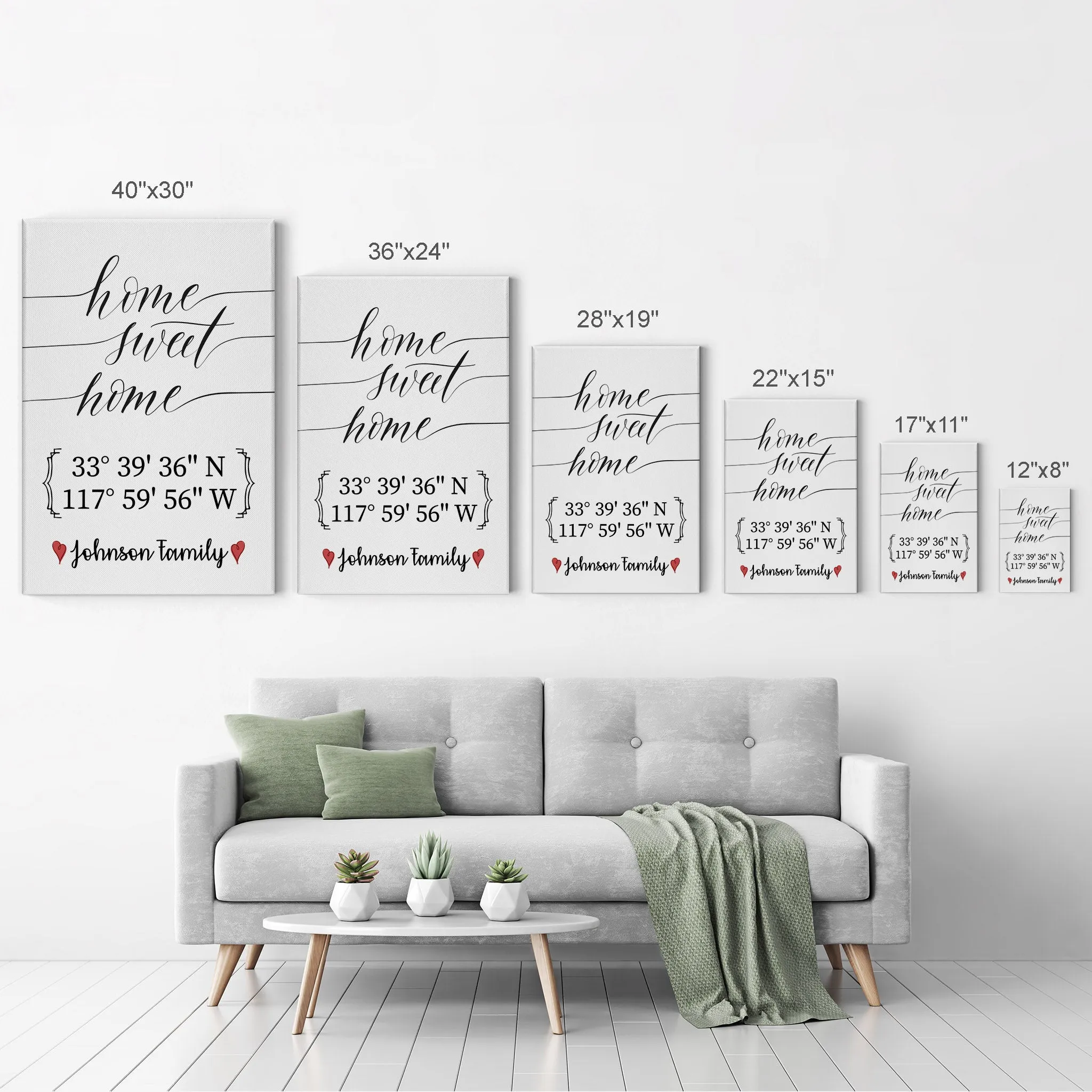 Personalized Gift Wall Art with Family Name and Coordinates Home Sweet Home Design