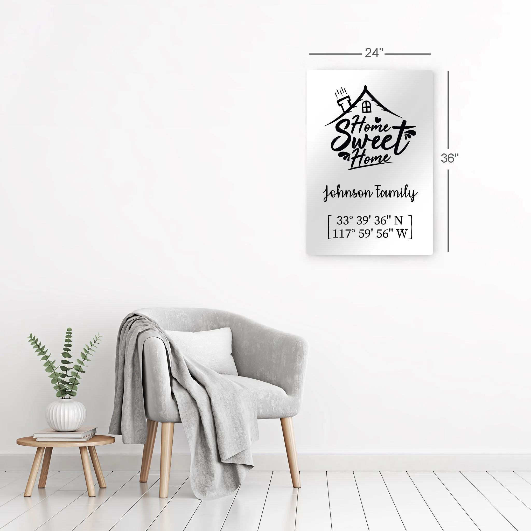 Personalized Gift Wall Art with Family Name and Coordinates Home Sweet Home Design