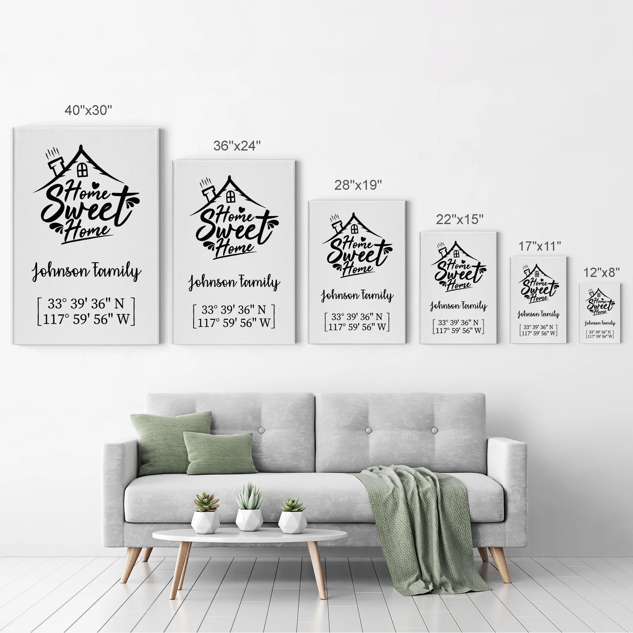 Personalized Gift Wall Art with Family Name and Coordinates Home Sweet Home Design