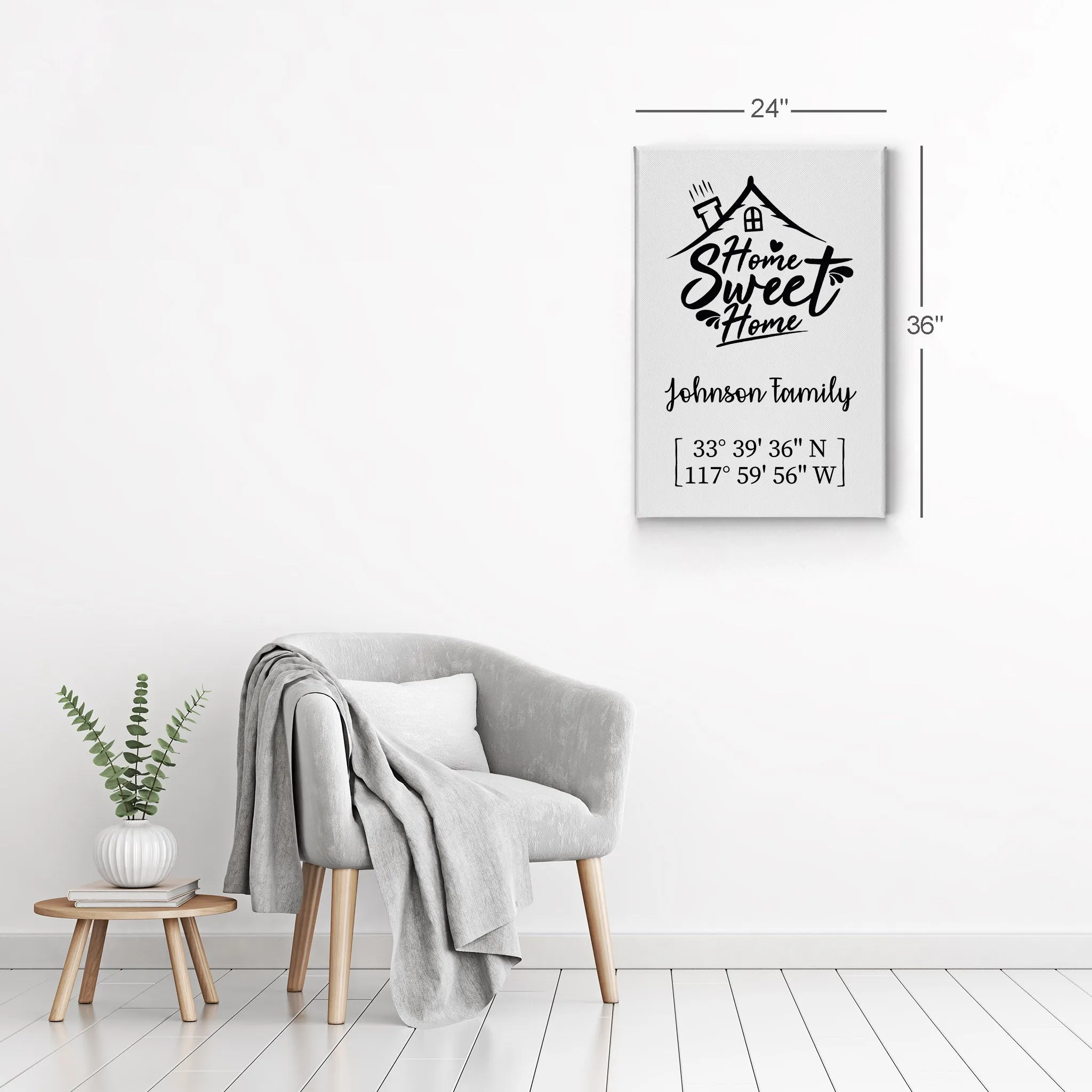 Personalized Gift Wall Art with Family Name and Coordinates Home Sweet Home Design