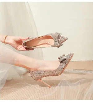 Pointed Toe Sequins Fine Heeled High Heels Elegant Sexy Ladies Sandals Wedding Shoes Banquet Shoes Women's Shoes