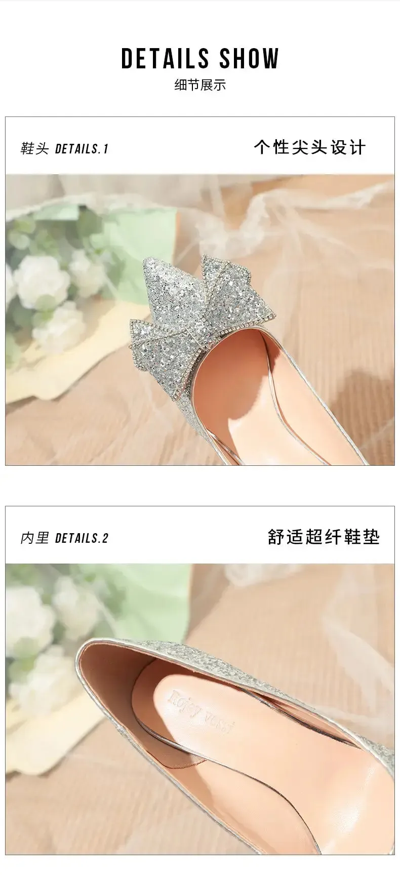 Pointed Toe Sequins Fine Heeled High Heels Elegant Sexy Ladies Sandals Wedding Shoes Banquet Shoes Women's Shoes