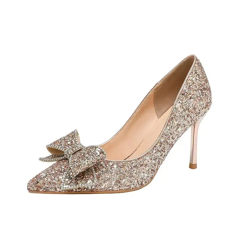 Pointed Toe Sequins Fine Heeled High Heels Elegant Sexy Ladies Sandals Wedding Shoes Banquet Shoes Women's Shoes