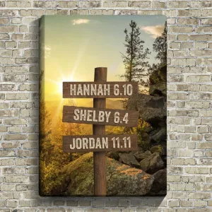 Rocky Mountain Sunrise Custom Wood Name Sign Personalized Canvas Wall Art