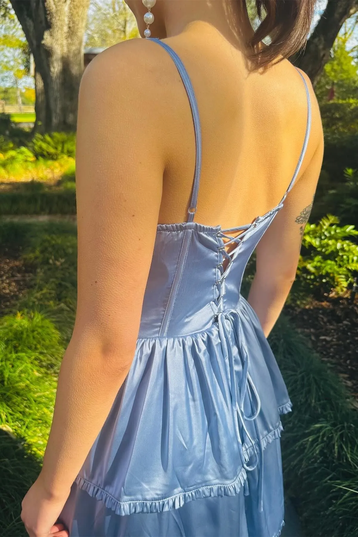 Roycebridal Periwinkle Corset Multi-Layer Ruffle Long Prom Dress