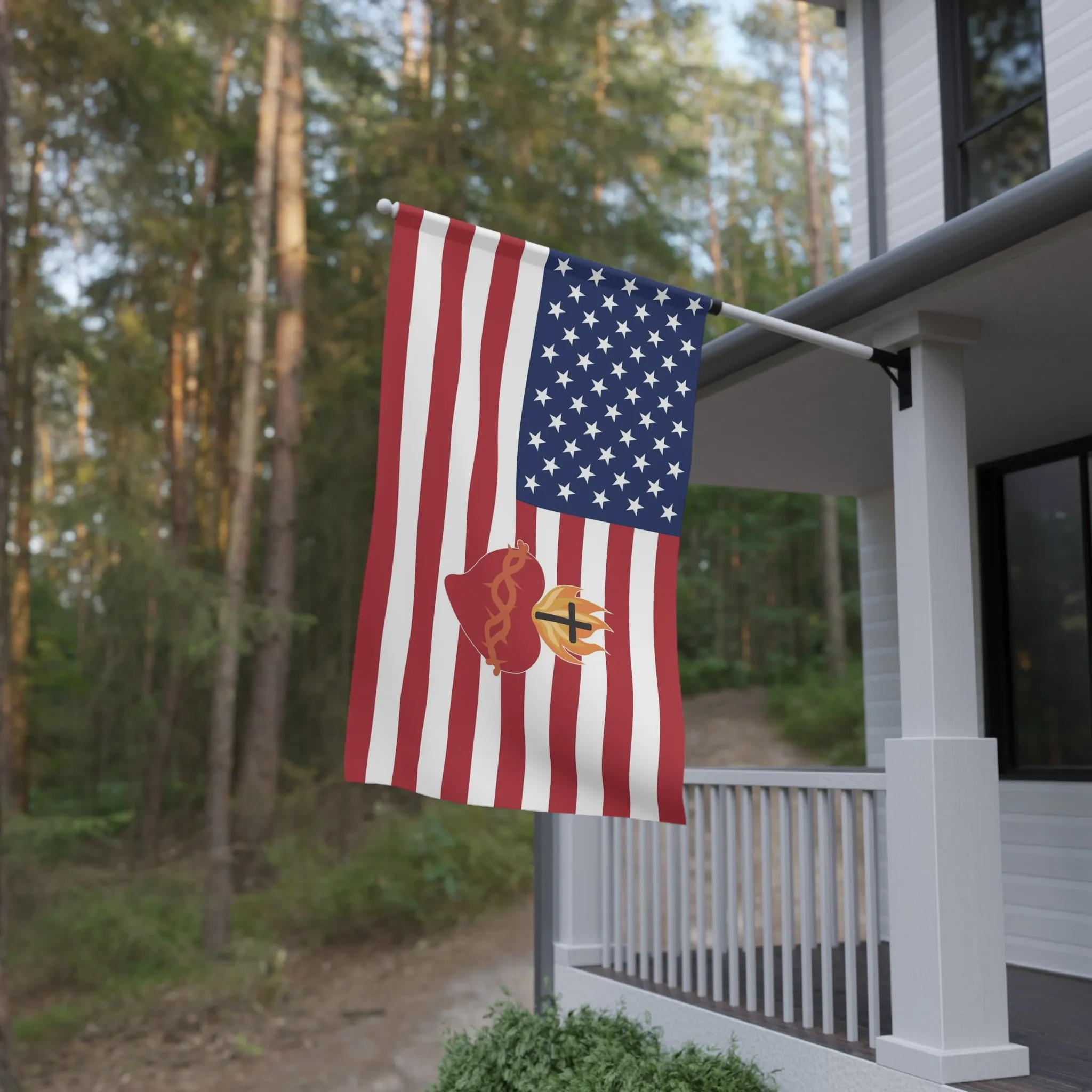 Sacred Heart USA Flag Christian home decor