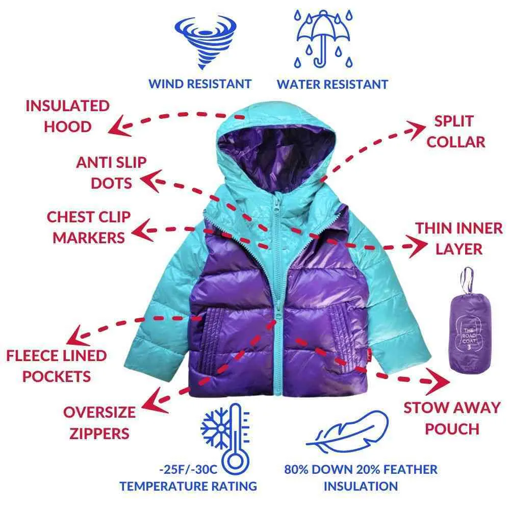 The Road Coat Down -  Aqua / Purple