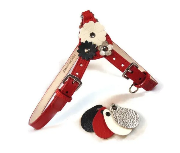 Triple Flower Leather Step-In Dog Harness