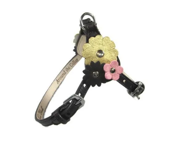 Triple Flower Leather Step-In Dog Harness