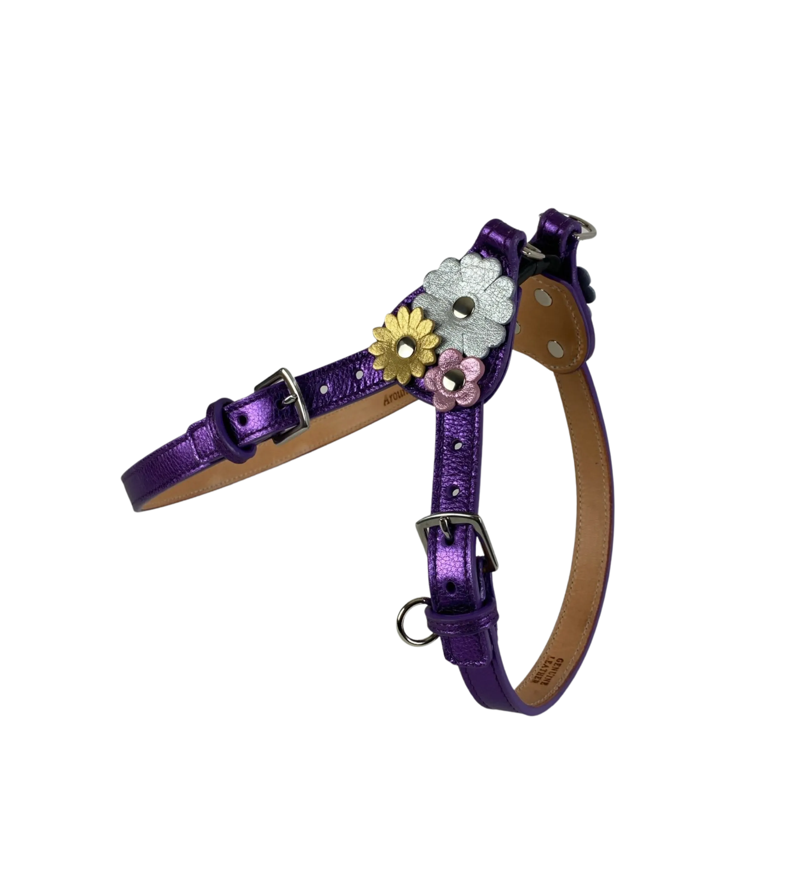 Triple Flower Leather Step-In Dog Harness