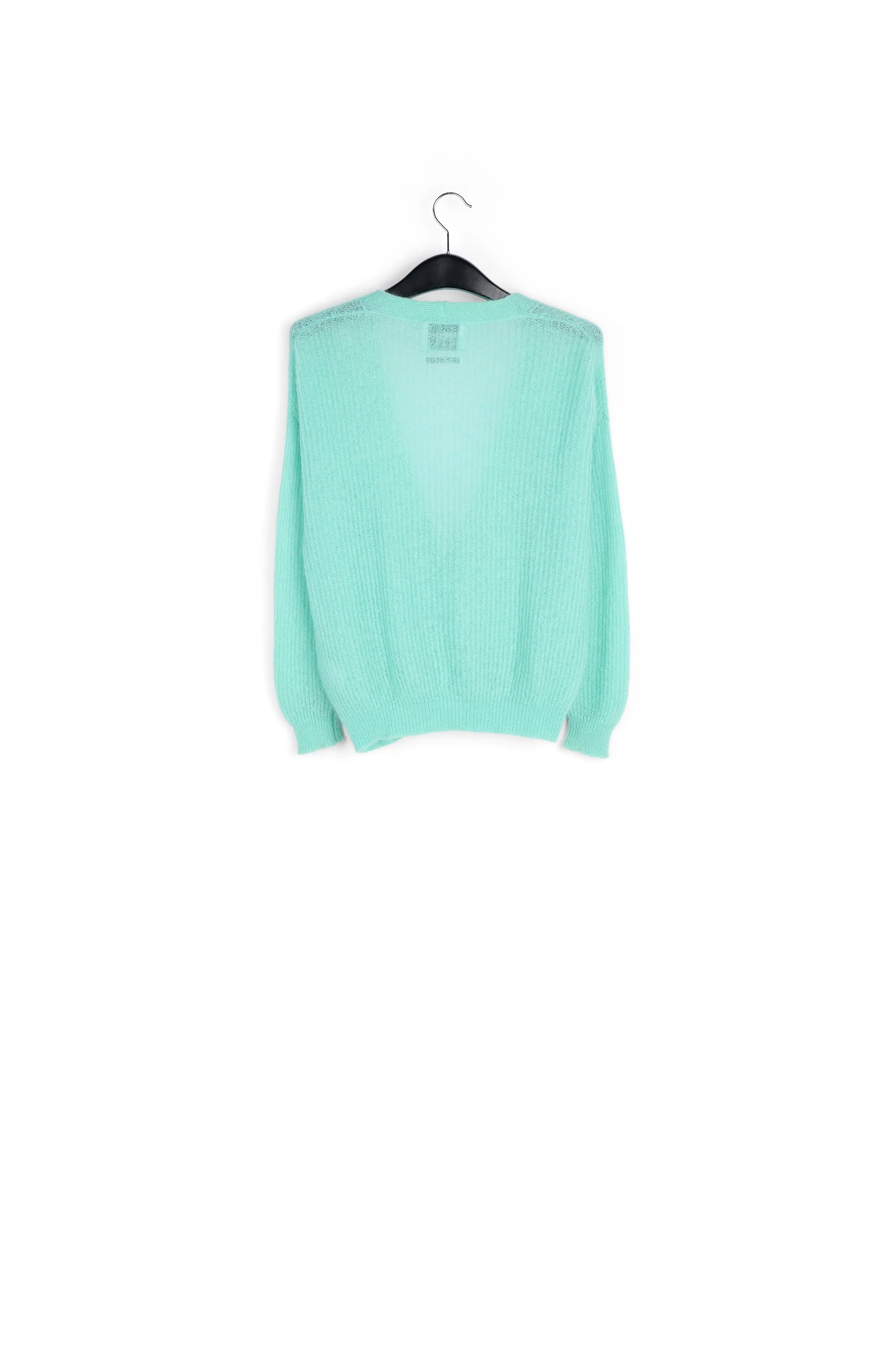 Turquoise ribbed knit cardigan with mohair