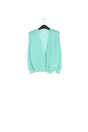 Turquoise ribbed knit cardigan with mohair
