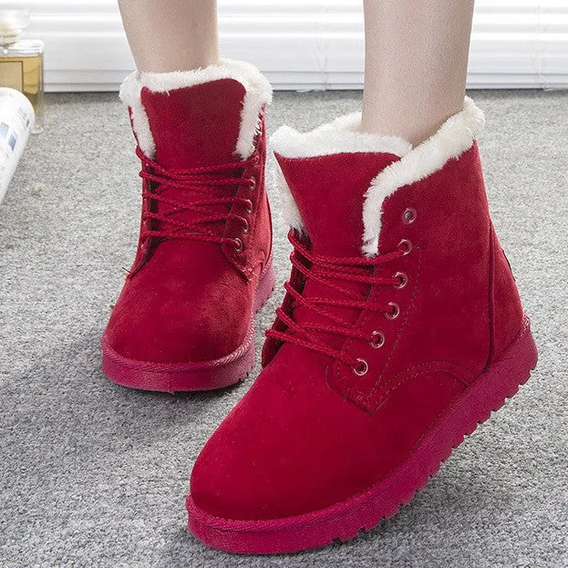Women Boots Snow Warm Winter Boots Lace Up Fur Ankle Boots Ladies Winter Shoes Black NM01