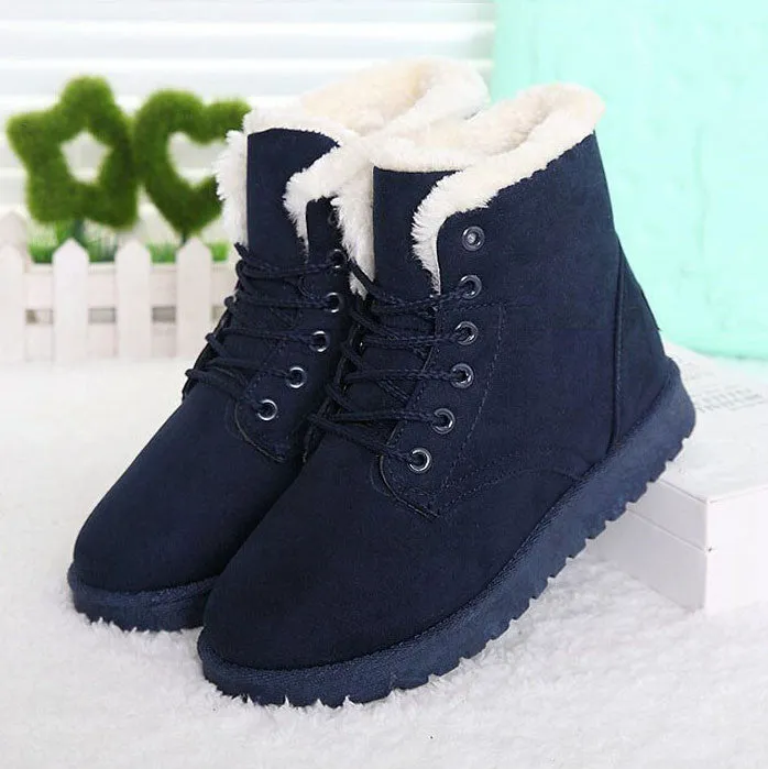 Women Boots Snow Warm Winter Boots Lace Up Fur Ankle Boots Ladies Winter Shoes Black NM01